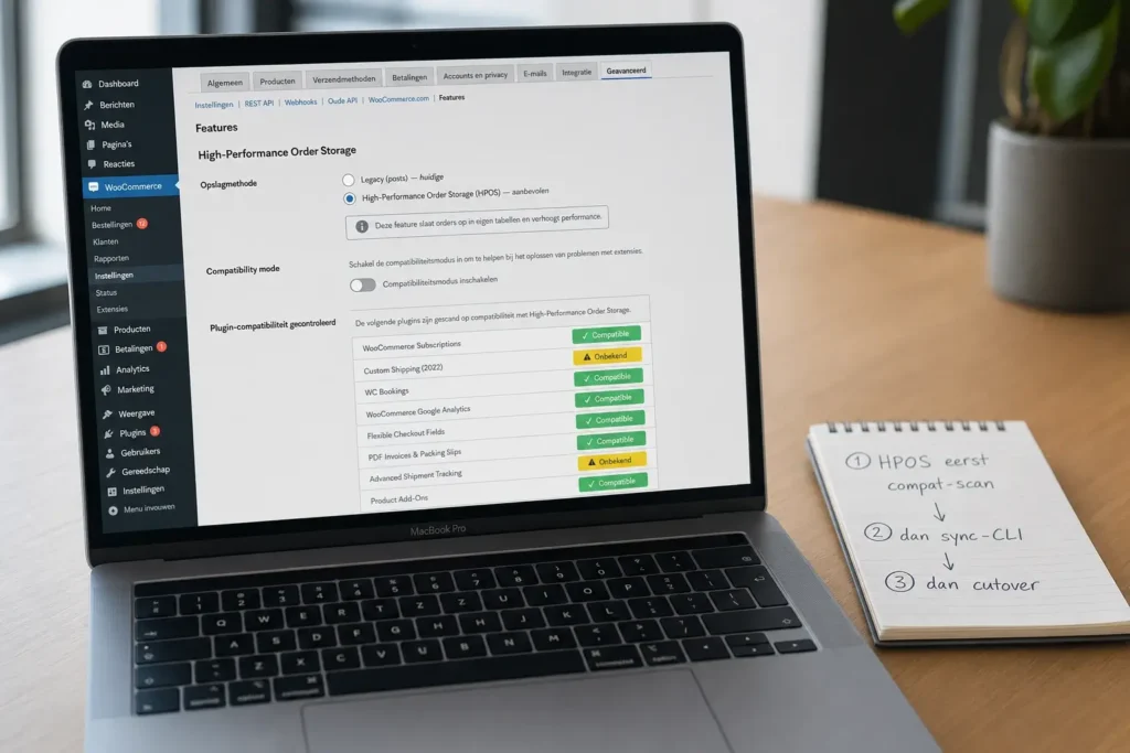 WooCommerce Features-tab met HPOS-instellingen en plugin-compatibiliteit
