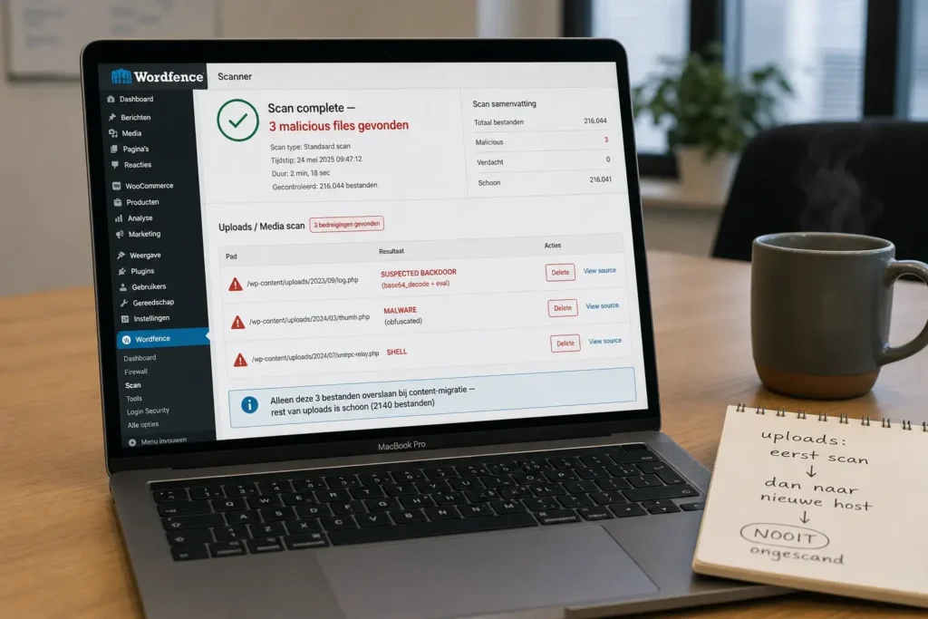 ploads-map scannen op malware voor de migratie naar schone hosting