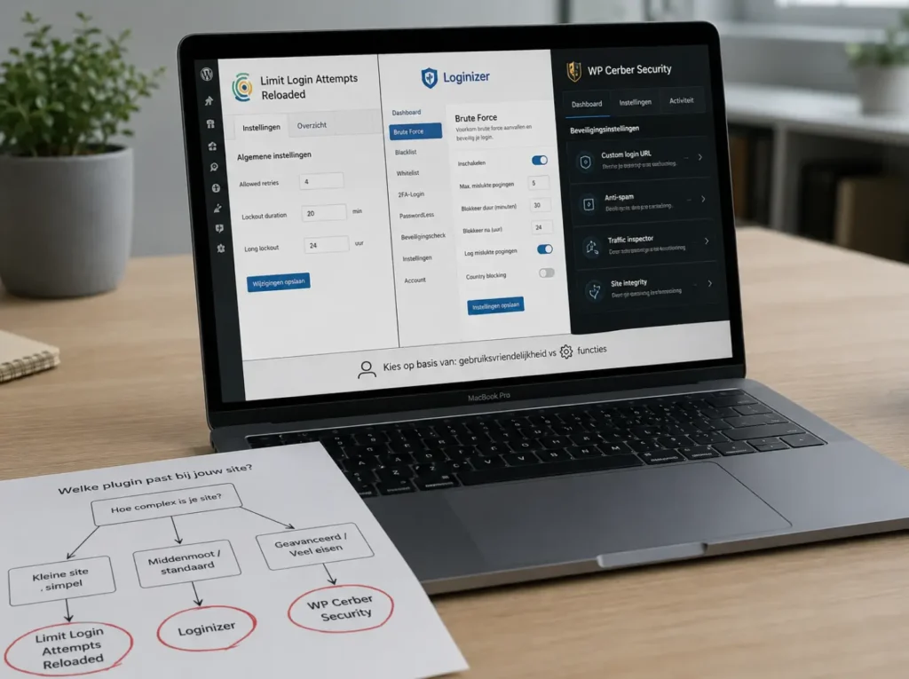Vergelijking van Limit Login Attempts Reloaded Loginizer en WP Cerber instellingen voor WordPress login beperking