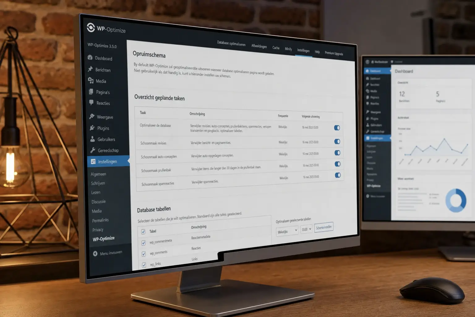 WP-Optimize cleanup schedule-tabblad