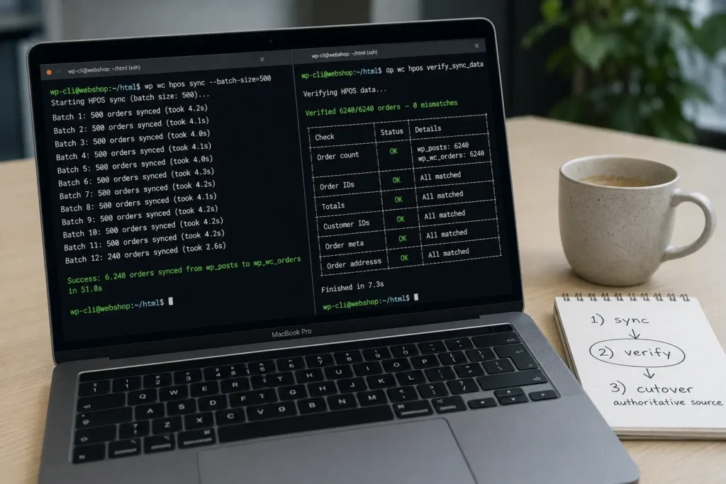 wp-cli commando wp wc hpos sync tijdens een HPOS-migratie