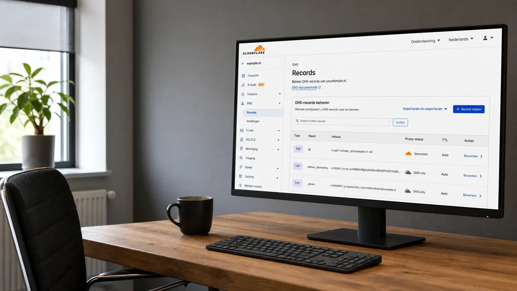 Cloudflare DNS met drie TXT-records