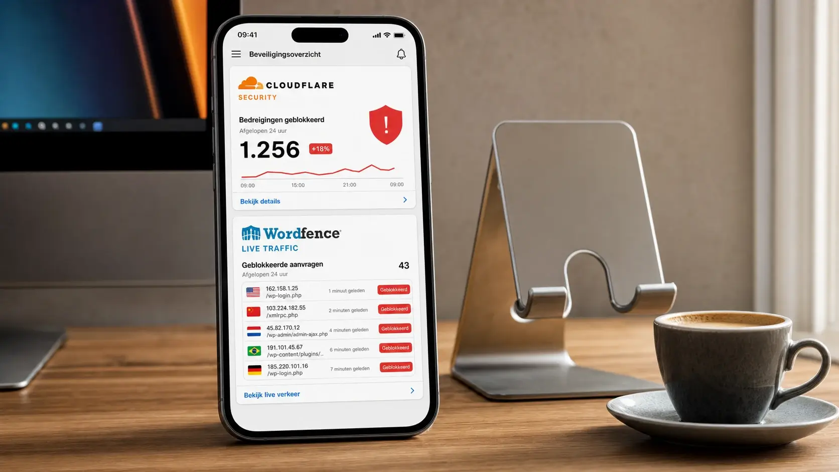 Cloudflare en Wordfence naast elkaar mobiel