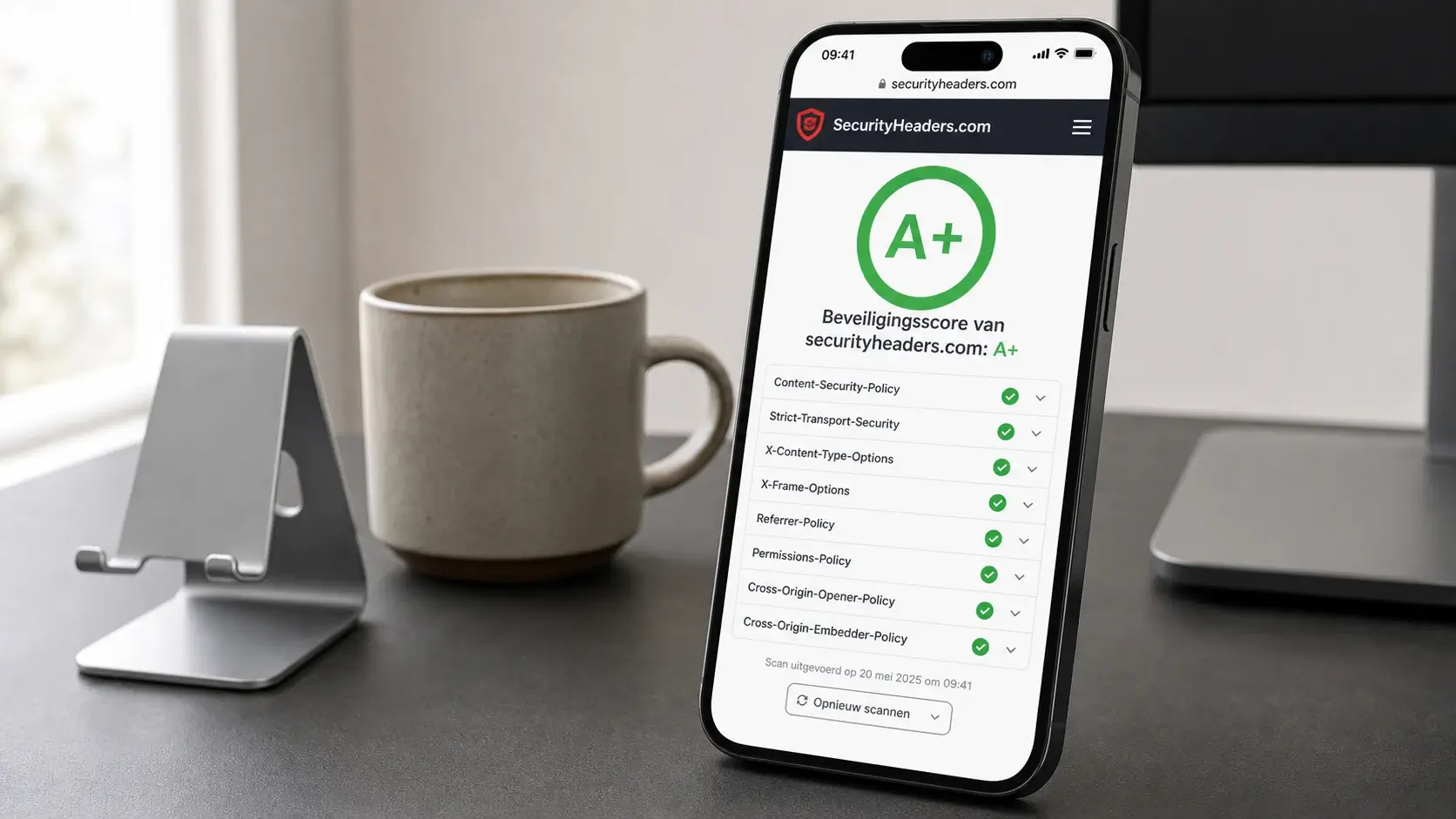 A+ scanresultaat op smartphone