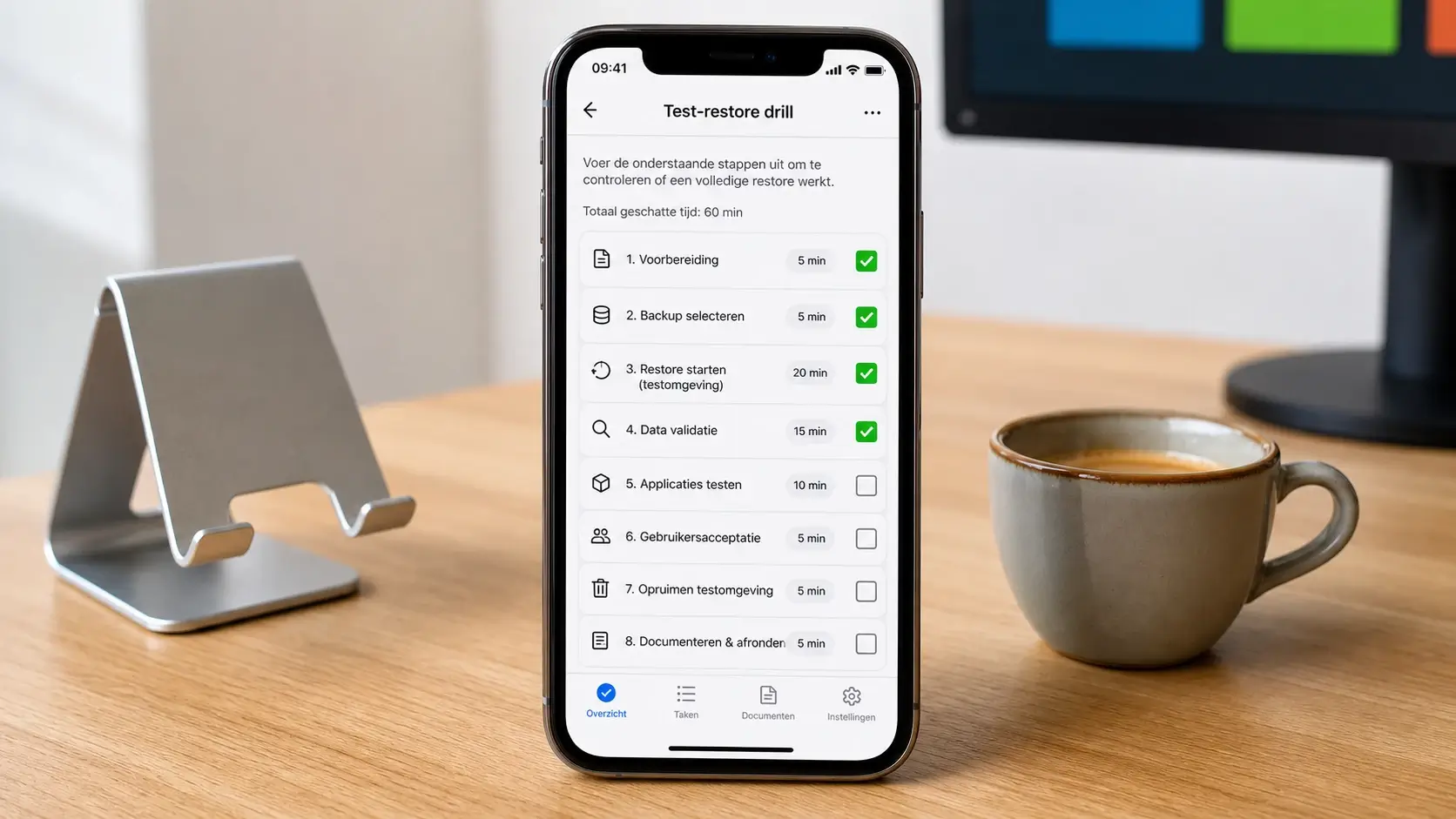 Kwartaal test-restore checklist mobiel