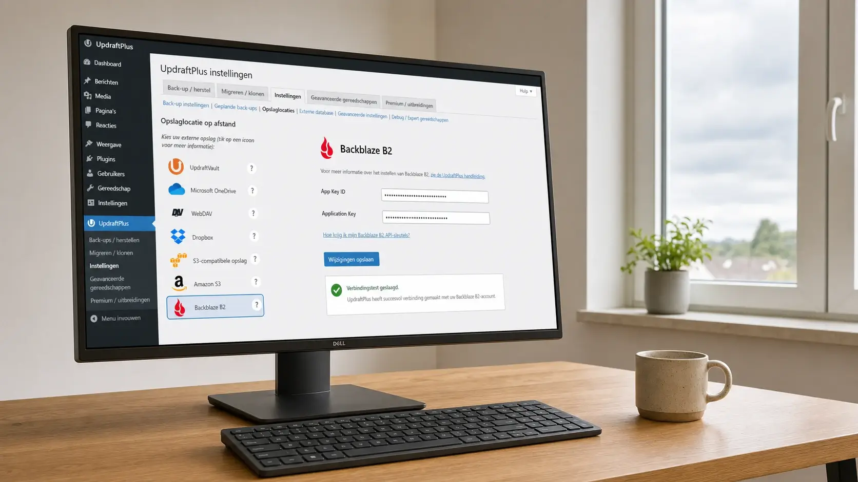 UpdraftPlus met Backblaze B2 verbinding