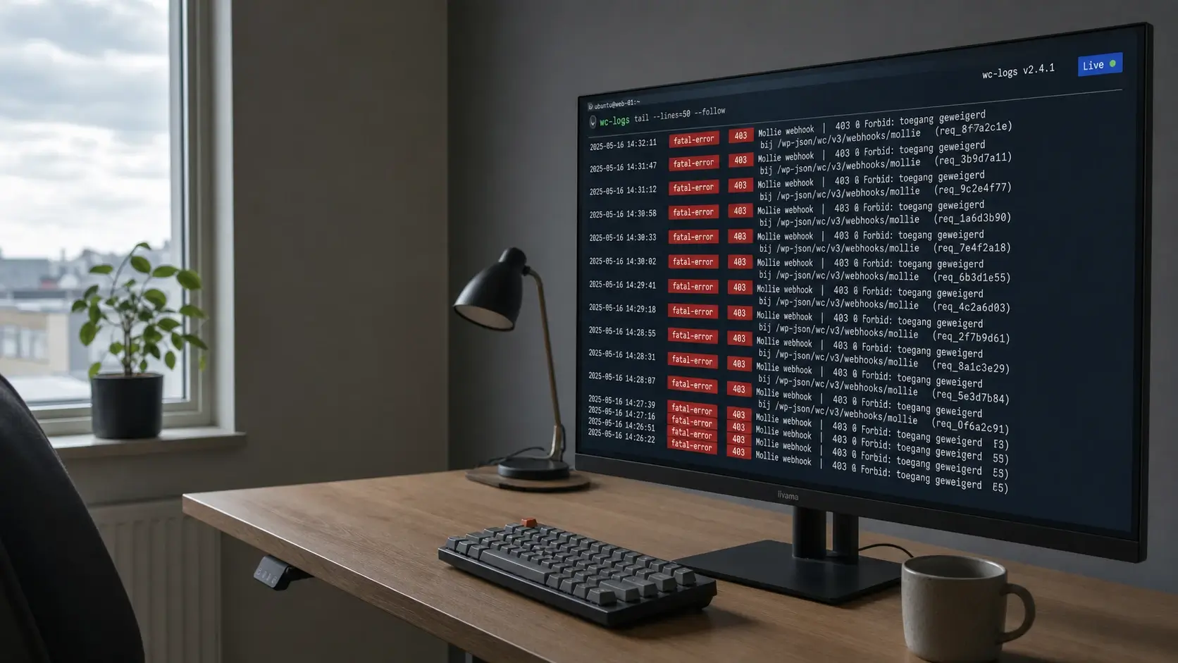 Terminal toont Mollie webhook 403 errors