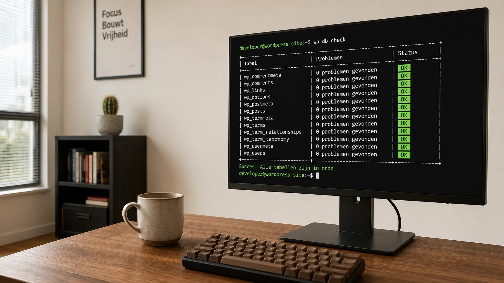 WP-CLI db repair met groene OK-status