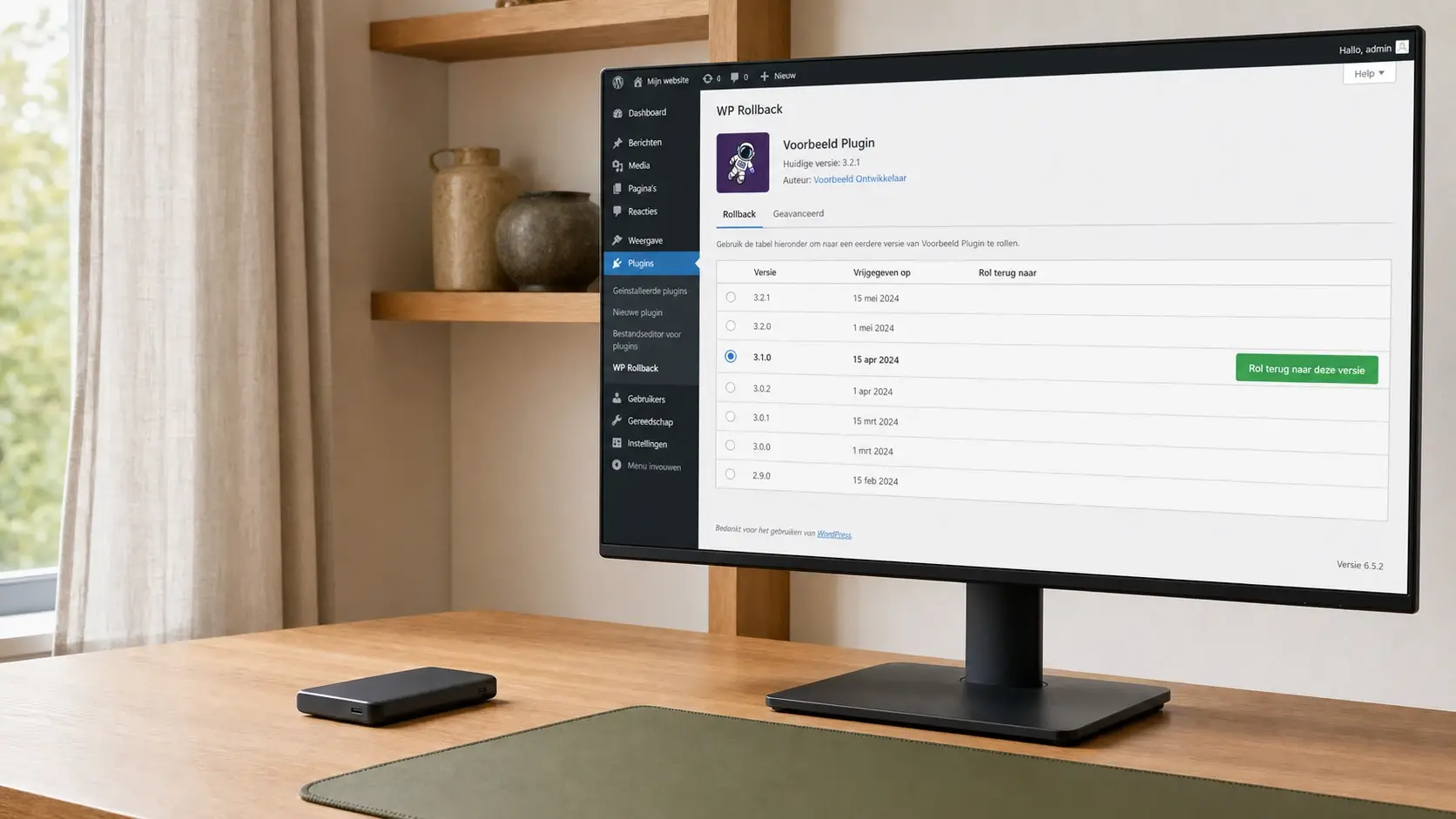 WP Rollback selecteert vorige plugin-versie